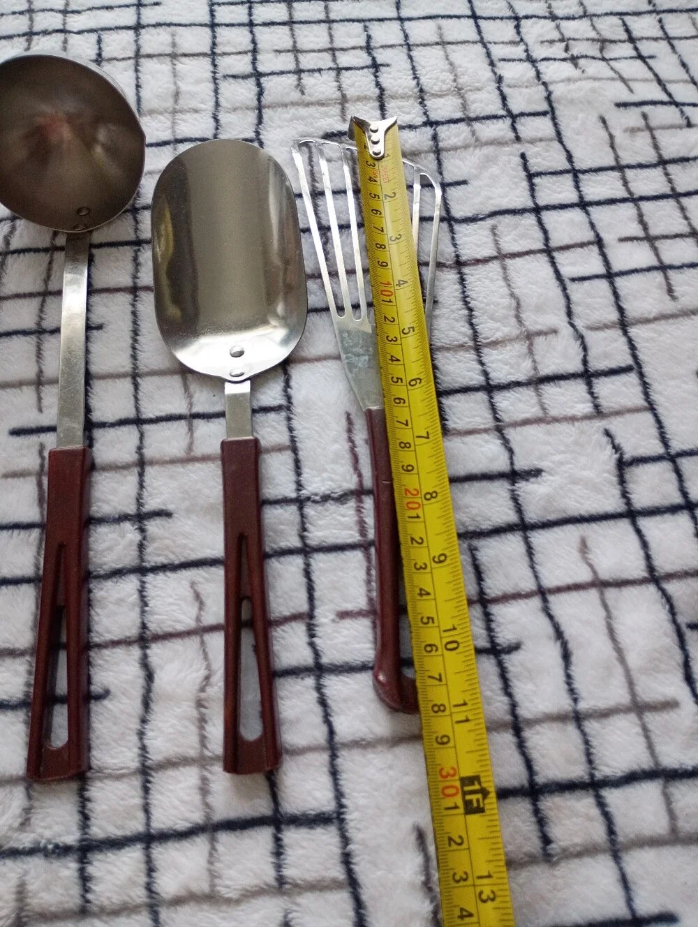 50s 60s Stanhome Vintage Stainless Steel Kitchen Utensil Set with Brown Handles